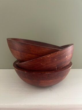 Vintage Mahogany Dark Cherry Handmade Wooden 7” Bowls Boho Rustic Set Of 3